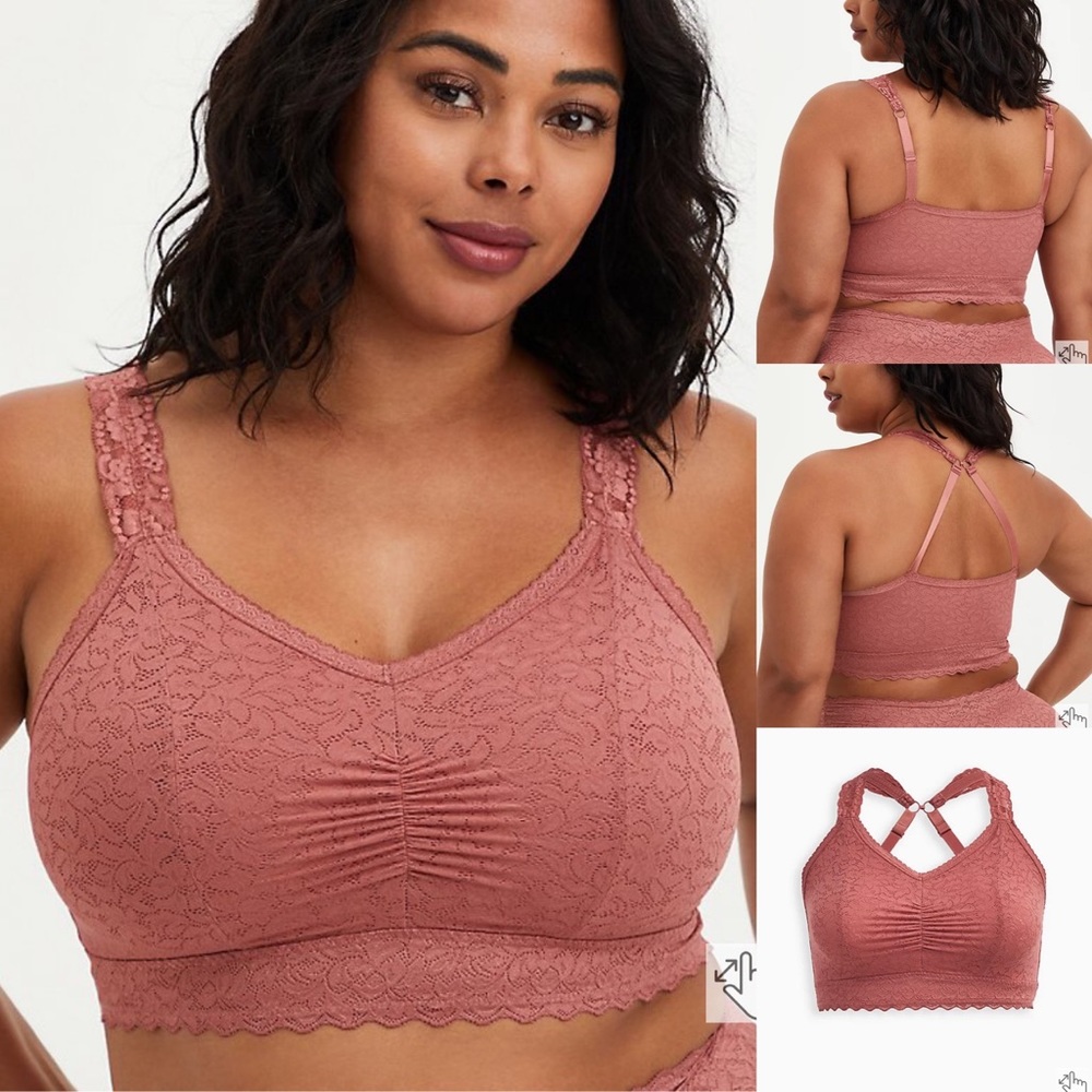 Torrid 4-way Stretch Racerback Bralette, Lace Pink, 0X/1X/2X, NWT